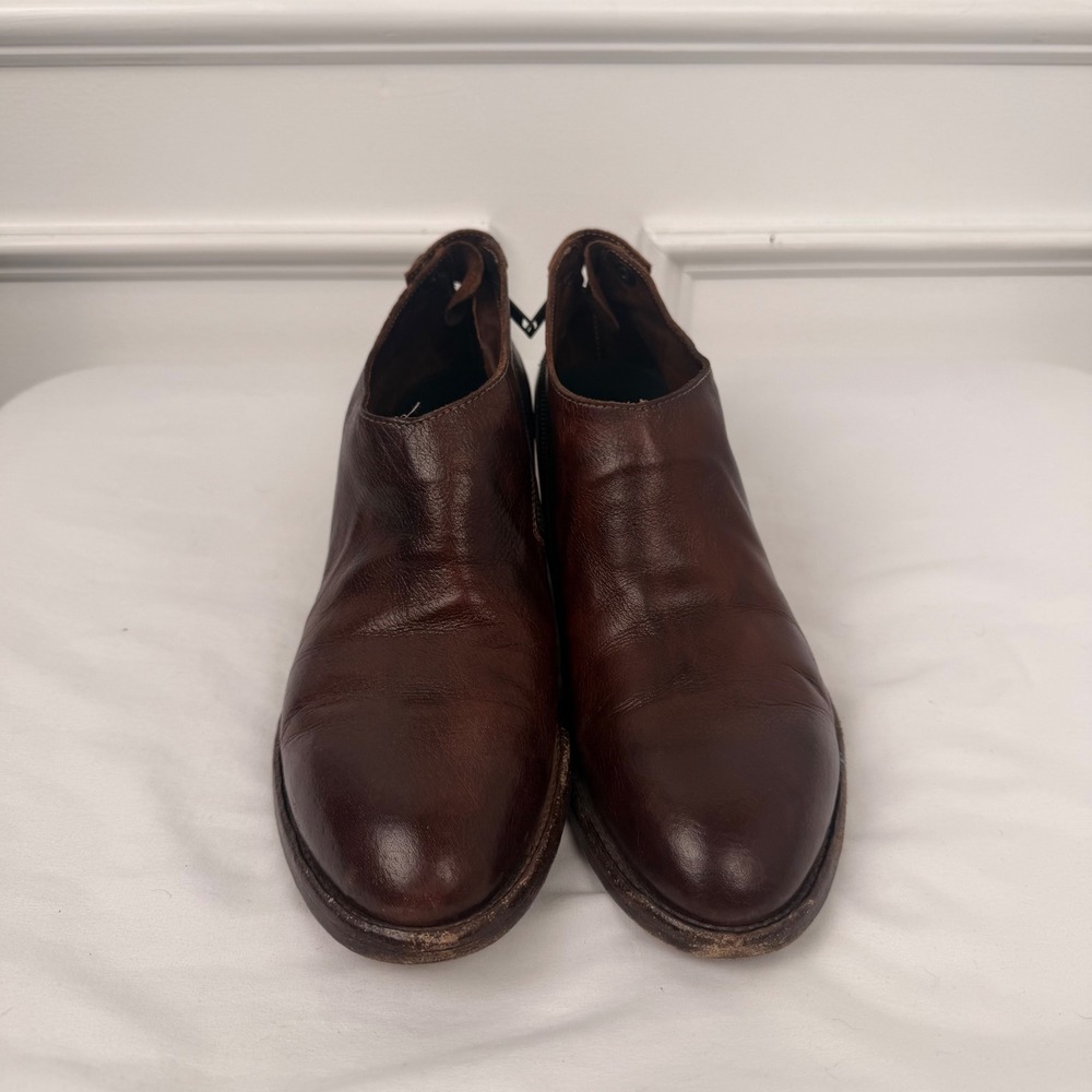 Shoto Hand Made in Italy Brown Leather Ankle Booties Zip Heel Vero Cuoio 40